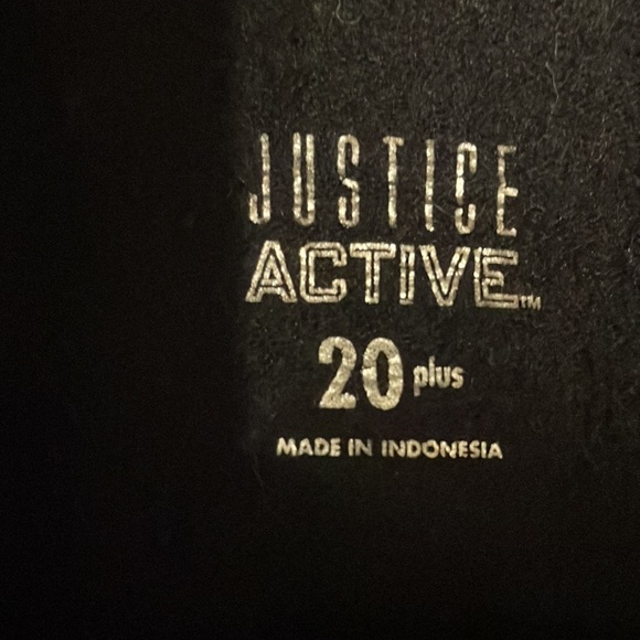 Justice Active Sz 20 blk cold shoulder sweatshirt w wht JUSTICE graphic - Picture 2 of 3